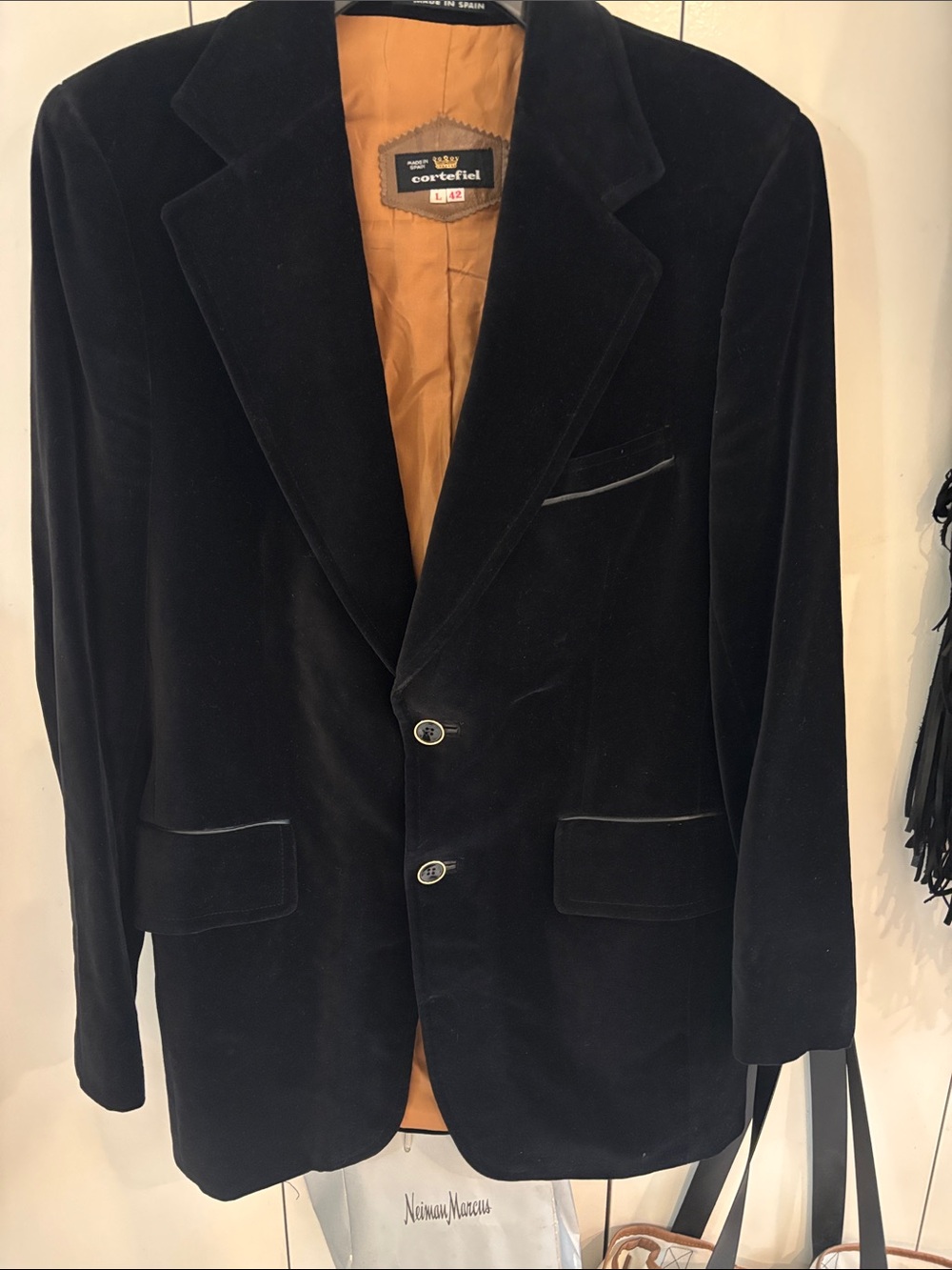 Cortefiel Vintage Black velvet Dinner Blazer Jacket Mens,42L